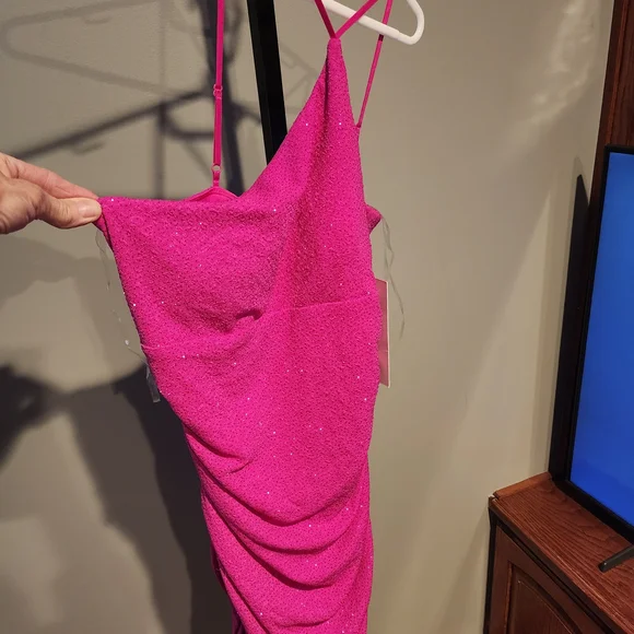 Honey and Rosie Bright Pink Dress One Shoulder - Picture 3 of 3